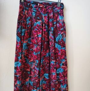 Lerner Women's Floral Pleated A-Line Midi Skirt Red Blue Pink SMALL